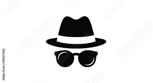Vector illustration of detective icon with fedora hat and sunglasses