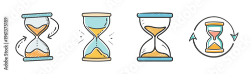 Hourglass icons showing time passing, sand falling, and cyclical time flow.