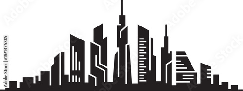 Abstract silhouette cityscape with diverse tall skyscrapers and modern architectural designs
