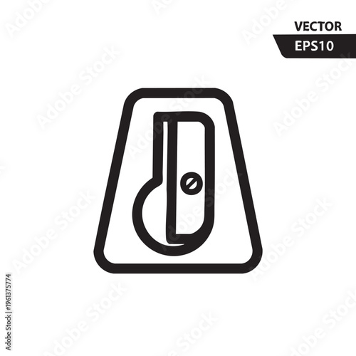The illustration shows a pencil sharpener outline on a clear background.