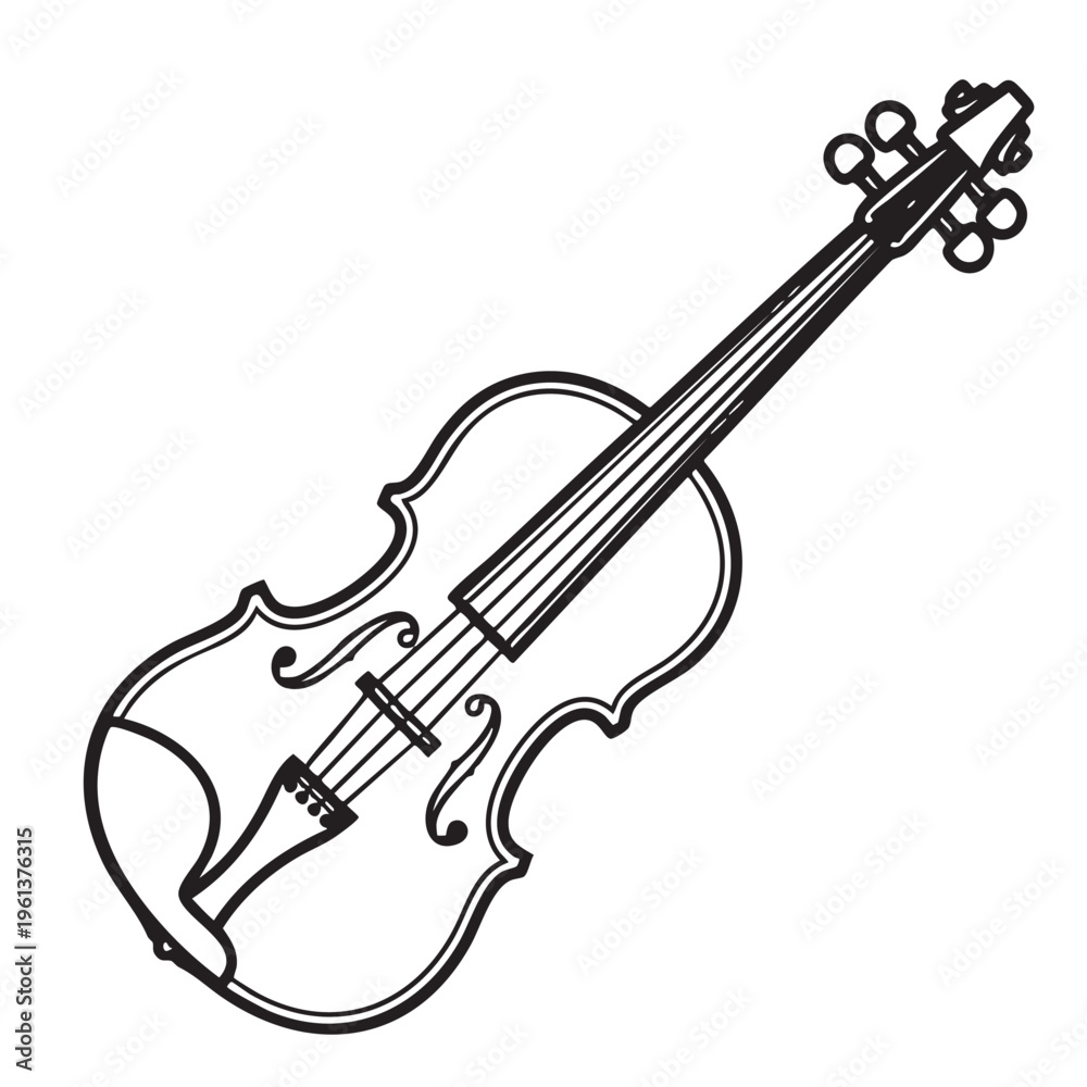 Fototapeta premium An outline illustration of a violin instrument is shown clearly.