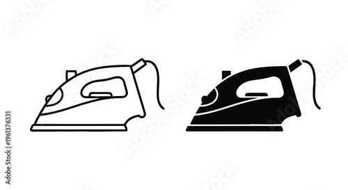 Vector illustration of set of clothes iron icons, outline and solid style