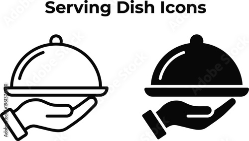 Serving dish icons with hands holding cloche dishes