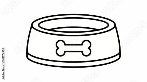 Simple line art illustration of a dog bowl with a bone symbol on the side