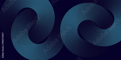 Abstract blue glowing geometric lines on dark blue background. Modern shiny blue circle lines pattern. Futuristic technology concept. Suit for cover, poster, banner, brochure, header, vector