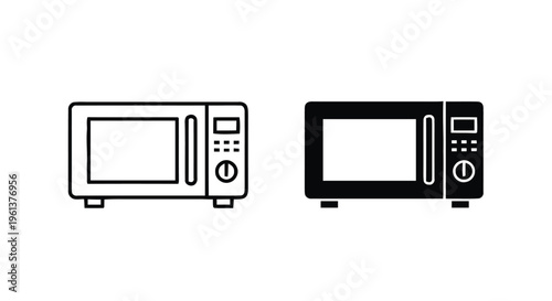 Vector illustration of microwave oven icon set, kitchen appliance line and solid vector illustration