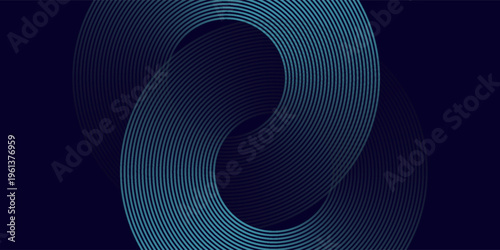Abstract blue glowing geometric lines on dark blue background. Modern shiny blue circle lines pattern. Futuristic technology concept. Suit for cover, poster, banner, brochure, header, vector