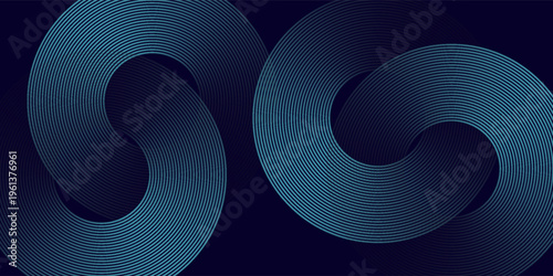 Abstract blue glowing geometric lines on dark blue background. Modern shiny blue circle lines pattern. Futuristic technology concept. Suit for cover, poster, banner, brochure, header, vector