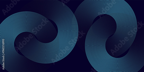 Abstract blue glowing geometric lines on dark blue background. Modern shiny blue circle lines pattern. Futuristic technology concept. Suit for cover, poster, banner, brochure, header, vector