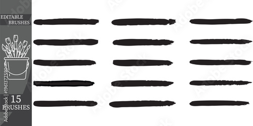 Editable Brushes, Brush Stroke Vector Set, 15 Artistic Brushes, Digital Painting Tools