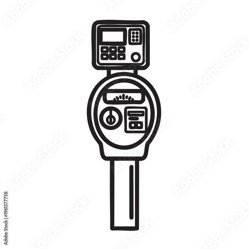 An illustration of a parking meter with a digital display on top shows a meter.