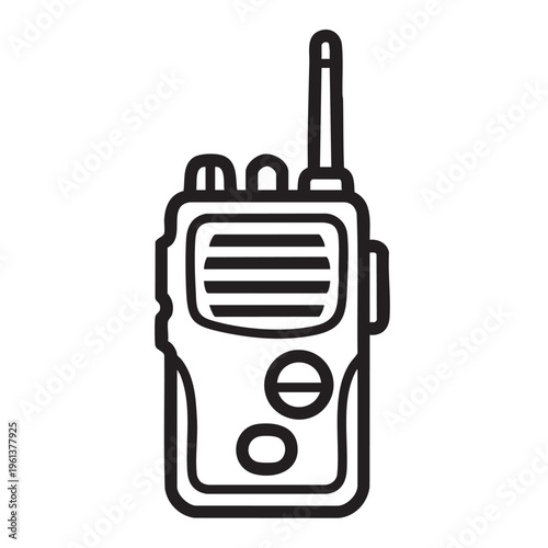 A clear outline illustration of a walkie-talkie device for communication purposes.