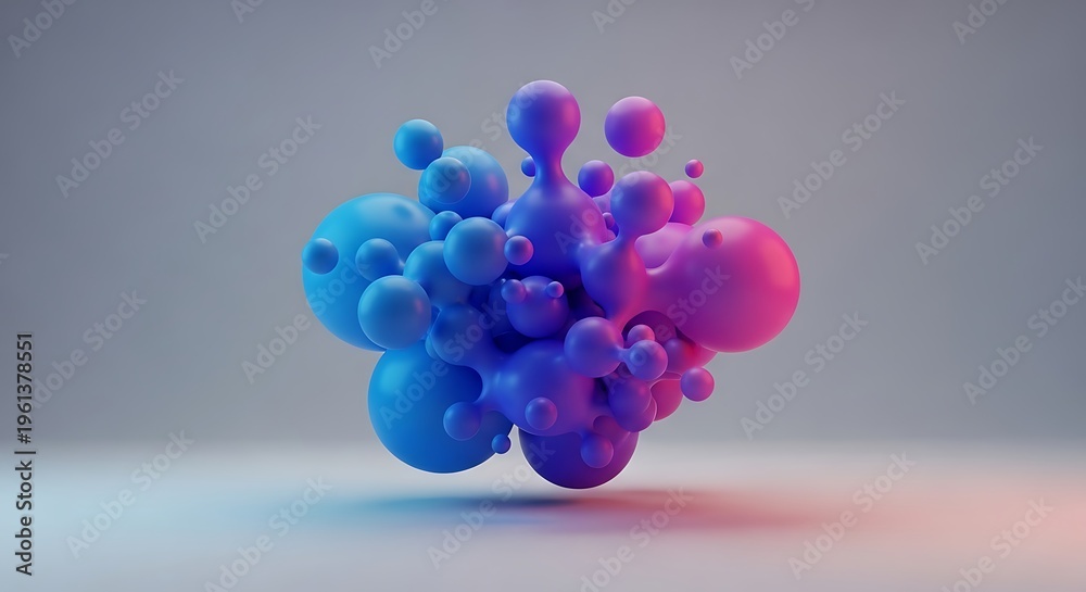 Fototapeta premium Abstract 3D rendering of interconnected, morphing liquid spheres in blue and pink hues