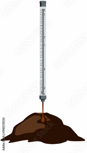 Thermometer inserted into a mound of rich dark soil, capturing precise temperature measurements critical for agricultural and gardening insights