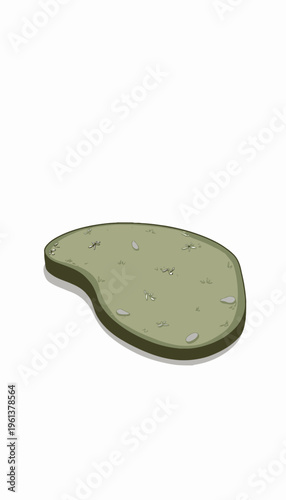 Illustration of a Bean-Shaped Decorative Green Rug with Leaf Patterns and Rounded Edges Ideal for Modern Interior Spaces of Various Styles and Themes