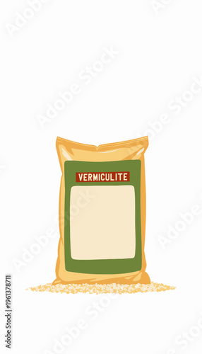 Illustration of a Vermiculite Bag with Burnt Orange and Green Accents on White Background