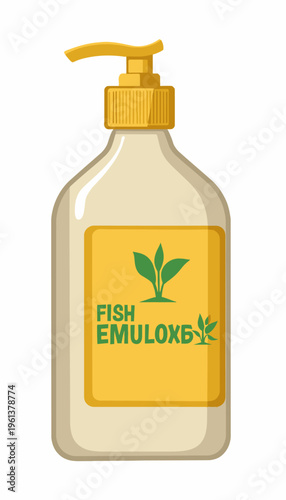 Transparent Pump Bottle with Yellow Label and Green Leaf Design for Fish Oil or Emulsion Containing Liquid Product