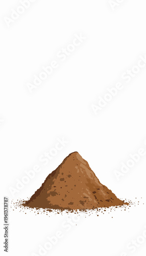 Detailed Illustration of a Single Small Pile of Rich Brown Soil Against a Minimalist White Background Showing Texture and Composition