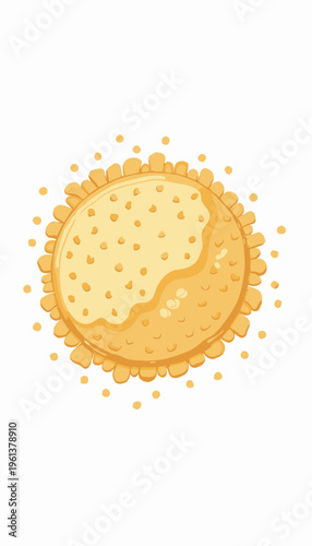 Illustration of a Round Golden Cookie with Wavy Edges and Textured Surface on a White Background