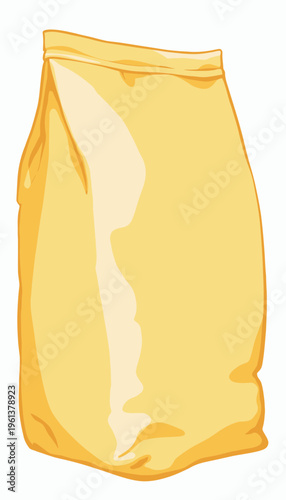 Illustration of a Large Plain Yellow Food Storage Pouch with a Seam at the Top Against a White Background