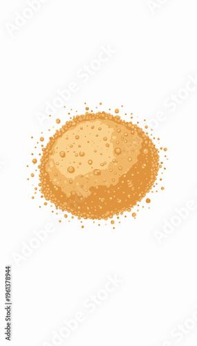 Close-up of a circular golden pancake with bubbles highlighting its texture against a stark white background, emphasizing its appetizing and freshly cooked appearance