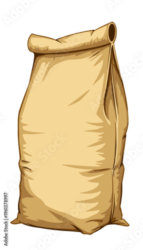Illustration of a Large Brown Paper Bag with Folded Top for Storage or Transport
