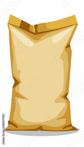 Illustration of a Sealed, Empty, Brown Paper Bag Showing Isolated Recyclable Packaging with Creased Surface Design