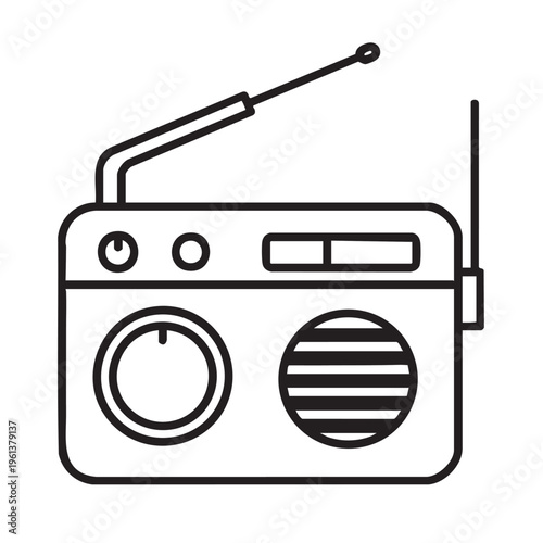 An illustration of a portable radio with an antenna on a clear background.