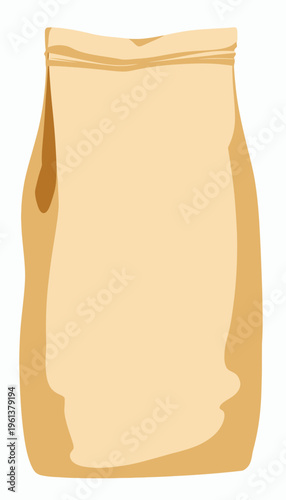 Illustration of a Large Brown Paper Bag with Folded Top and Soft Shadows for Packaging or Storage