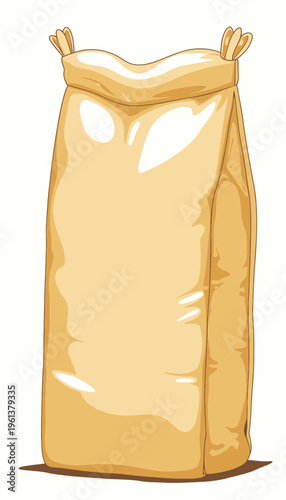 Illustration of a Large Burlap Sack Filled to Capacity with Grain or Food Supplies in a Stylized Cartoony Style