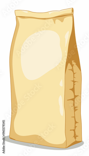 Illustration of a Sealed Brown Paper Bag with Flat Bottom Suitable for Packaging Dry Goods and Groceries