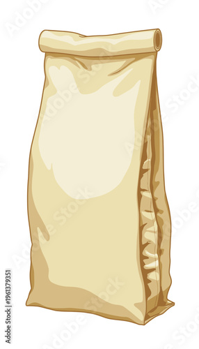 Simple Brown Paper Bag with Folded Top: An Essential Everyday Item for Kitchen, Lunch, or Grocery Use