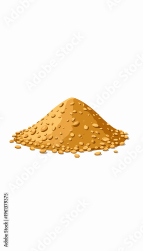 Illustration of a Pile of Golden Sand with Rocky Texture on a Simple White Background for Use in Design and Conceptual Visual Art Projects