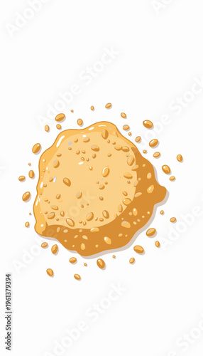A Detailed Artistic Rendering of a Golden Brown Cookie with Crispy Edges and Textured Surface Featuring Sprinkles Spreading Outwards