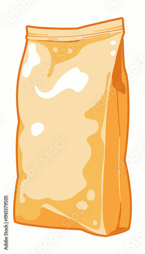 Illustrated Image of a Sealed Blank Paper Bag with Minimalistic Art Style on a Plain White Background