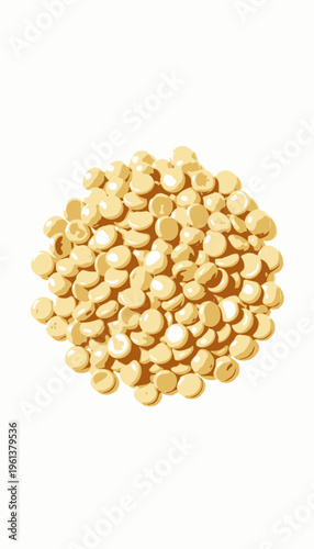 Circular Arrangement of Shiny Yellow Buttons on a White Background Capturing Bright and Simple Minimalist Design