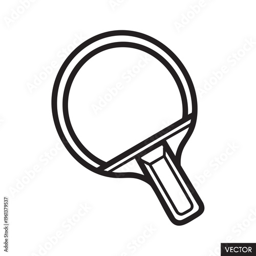 Black outline illustration of a ping pong paddle on white background