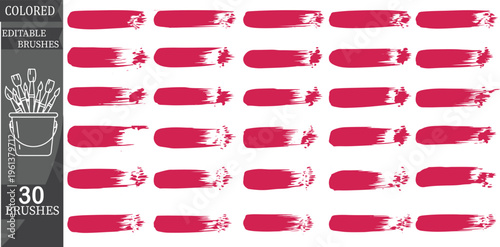 Red paintbrush strokes, colored brushes, artistic tools, 30 vector brushes