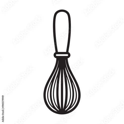 A clear outline of a mixing whisk against a plain background for design use.