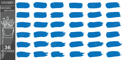 Colored Brushstrokes, Blue Paint Strokes, Vector Brushes, 36 Graphic Elements