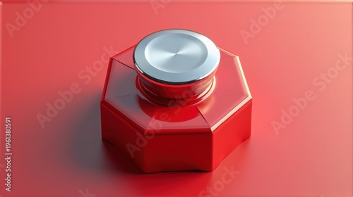 A stylish red octagonal bottle with a shiny silver cap, perfect for product photography.