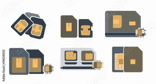 Dual SIM card vector illustration icon set EPS10 isolated on white