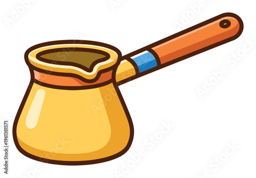 Cezve coffee pot, an ibrik, showing traditional kitchenware for brewing strong Turkish coffee, beverage culture concept