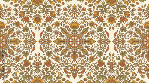 Ornate brown beige damask floral pattern texture for design projects.