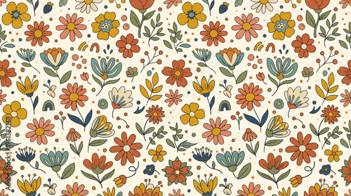 Intricate Autumn Floral Pattern with Warm Leaves and Vintage Botanical Motifs.