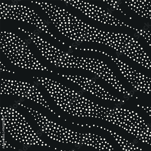 Vector seamless pattern. Modern spotted texture. Repeating abstract dotted background. Graphic diagonal wavy stripes. Can be used as a swatch in Adobe Illustrator.