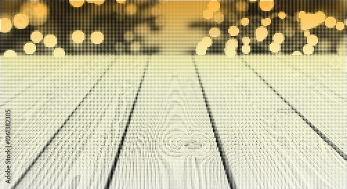 Abstract halftone road perspective with bright yellow sky and floating circles design element.