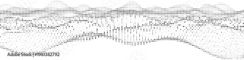 Wavy abstract line of black dots on transparent checkered background, data visualization.