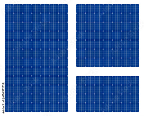 Modern abstract view of a large scale solar panel power plant array. Green energy grid network and sustainable technology conceptual illustration.