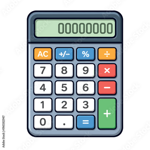 Electronic calculator showing its display and buttons for arithmetic operations. Concept for financial planning and analysis